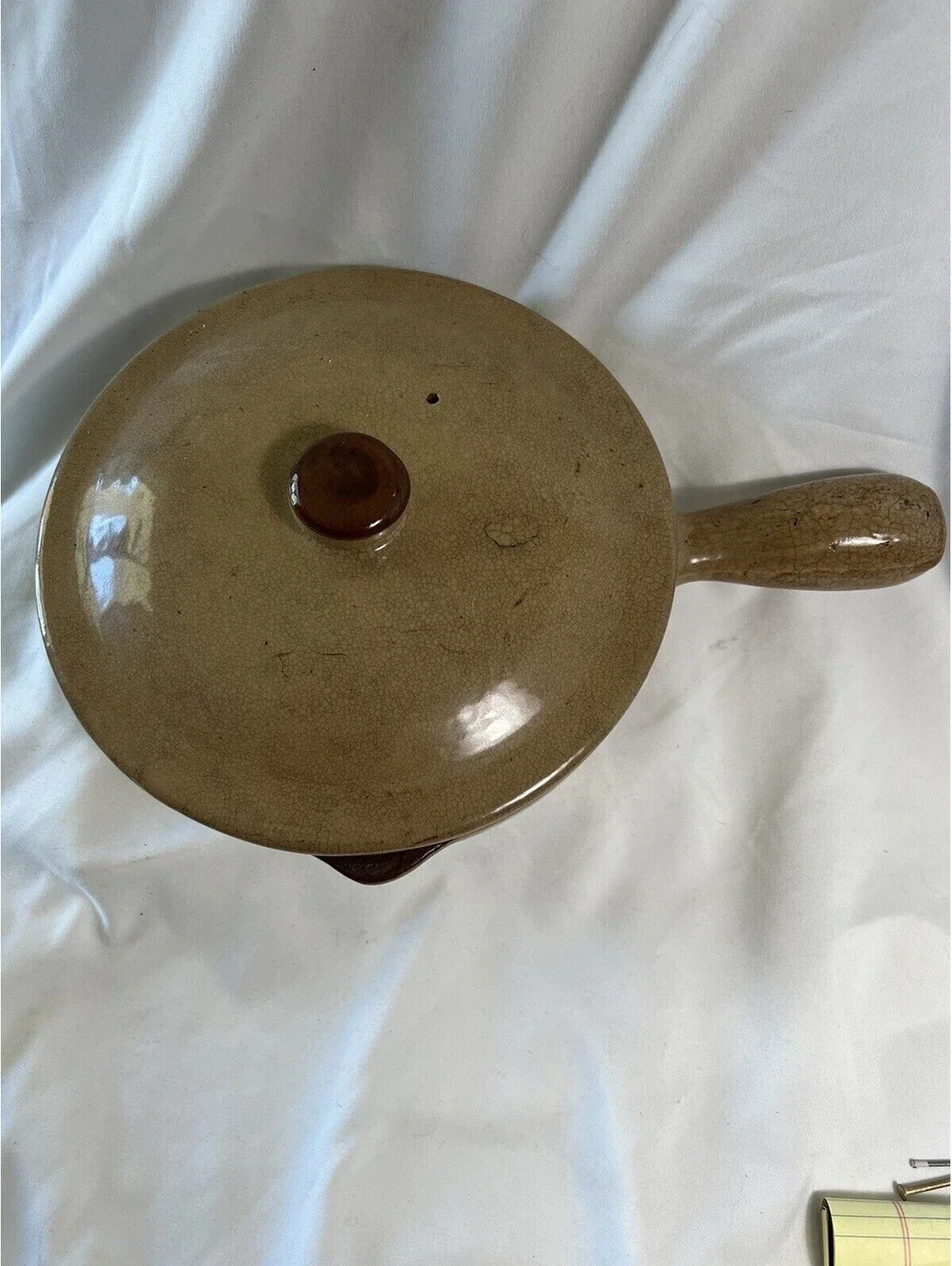 Antique Pottery Lidded  Sauce Pot with Rooster Hand Painted
